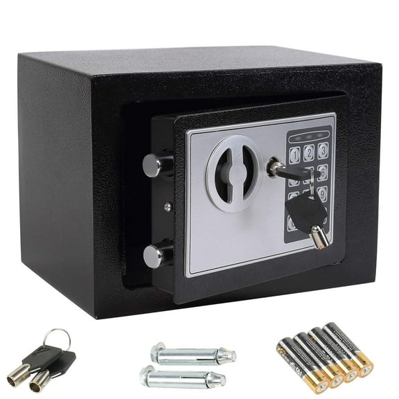 0.17 Cubic Feet Electronic Digital Safe Box with Keypad & Keys - Compact Security Safe for Home, Wall Mount, Metal Construction - Includes Batteries (9.05 x 6.69 in)