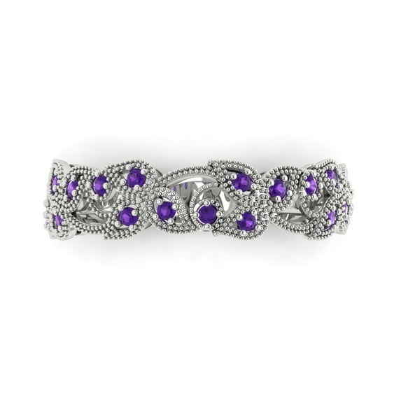 0.17 ctw Wedding Band for Women - 18K White Gold Natural Amethyst Stackable Eternity Ring