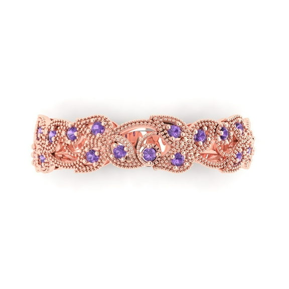 0.17 ctw Wedding Band for Women - 18K Rose Gold Simulated Alexandrite Stackable Eternity Ring