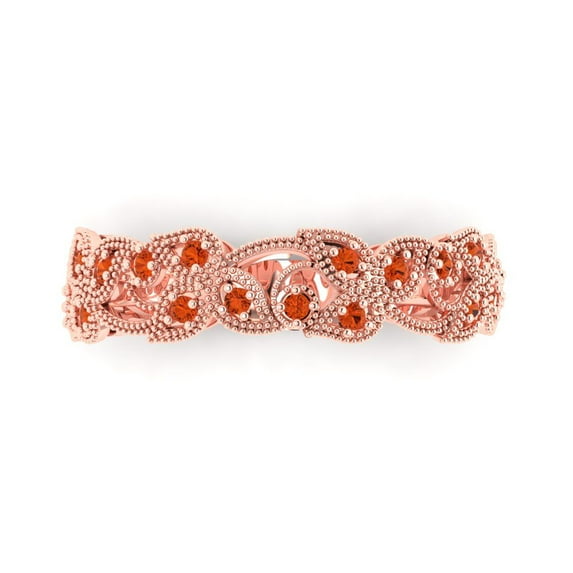 0.17 ctw Wedding Band for Women - 14K Rose Gold Simulated Red Diamond Stackable Eternity Ring