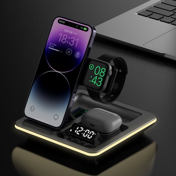 5 in 1 Wireless Charger For Samsung Galaxy Watch 6 5 Pro Fast Charging Station For Galaxy S24 S23 S22 Alarm Clock Chargers Stand