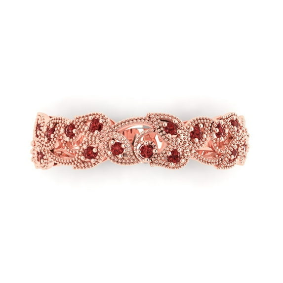 0.17 ctw Wedding Band for Women - 14K Rose Gold Natural Garnet Stackable Eternity Ring