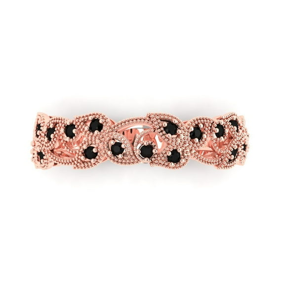 0.17 ctw Wedding Band for Women - 14K Rose Gold Natural Onyx Stackable Eternity Ring