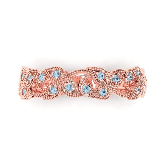 0.17 ctw Wedding Band for Women - 14K Rose Gold Natural Sky Blue Topaz Stackable Eternity Ring