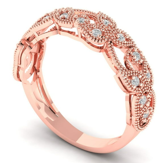 0.17 ctw Wedding Band for Women - 14K Rose Gold Simulated Diamond Stackable Eternity Ring