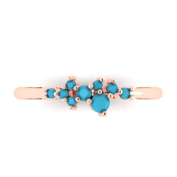 0.17 ctw Wedding Band for Women - 14K Rose Gold Simulated Turquoise Stackable Eternity Ring