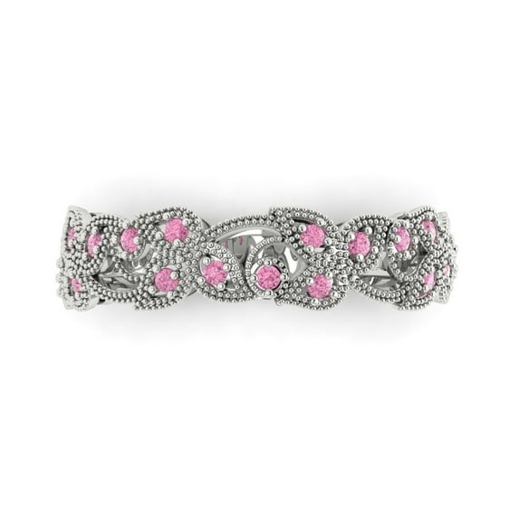 0.17 ctw Wedding Band for Women - 14K White Gold Simulated Pink Diamond Stackable Eternity Ring