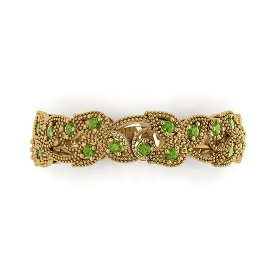 0.17 ctw Wedding Band for Women - 14K Yellow Gold Natural Peridot Stackable Eternity Ring