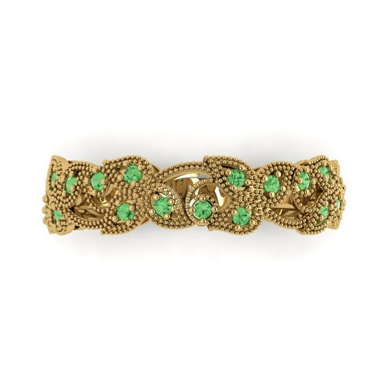 0.17 ctw Wedding Band for Women - 14K Yellow Gold Simulated Green Diamond Stackable Eternity Ring