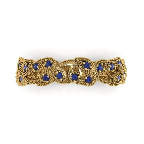 0.17 ctw Wedding Band for Women - 14K Yellow Gold Simulated Tanzanite Stackable Eternity Ring