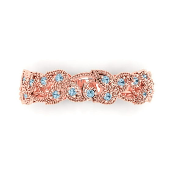 0.17 ctw Wedding Band for Women - 18K Rose Gold Natural Aquamarine Stackable Eternity Ring