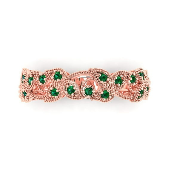0.17 ctw Wedding Band for Women - 18K Rose Gold Simulated Emerald Stackable Eternity Ring