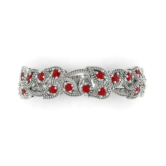 0.17 ctw Wedding Band for Women - 18K White Gold Simulated Pink Tourmaline Stackable Eternity Ring