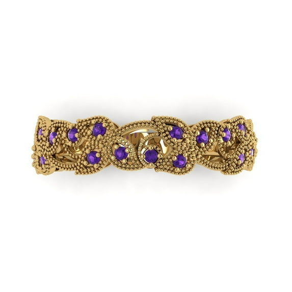 0.17 ctw Wedding Band for Women - 18K Yellow Gold Natural Amethyst Stackable Eternity Ring