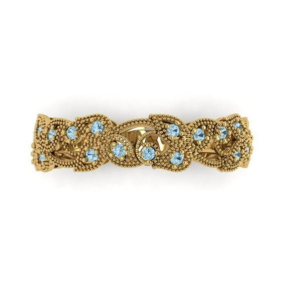 0.17 ctw Wedding Band for Women - 18K Yellow Gold Natural Aquamarine Stackable Eternity Ring