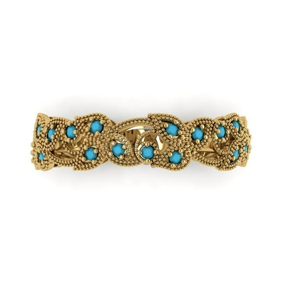 0.17 ctw Wedding Band for Women - 18K Yellow Gold Simulated Turquoise Stackable Eternity Ring