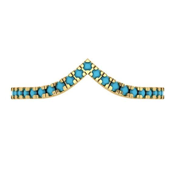 0.1725 ctw Wedding Band for Women - 14K Yellow Gold Simulated Turquoise Stackable Eternity Ring