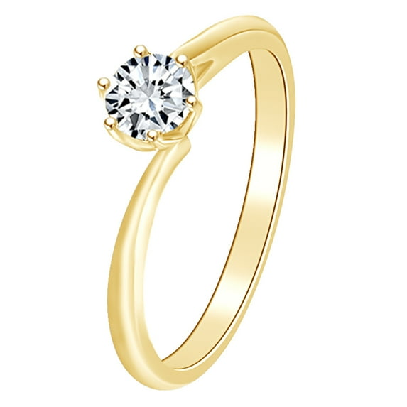 AFFY 0.18 Carat (Cttw) Round Shape White Natural Diamond Solitaire Engagement Ring 14k Solid Yellow Gold Ring Size 9.5