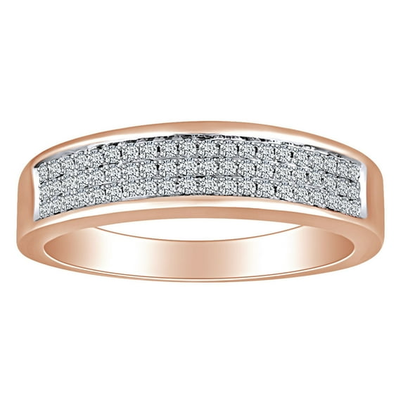 AFFY 0.18 Carat (Cttw) Round White Natural Diamond Three Row Engagement Wedding Band Ring In 10k Solid Rose Gold Ring Size-10
