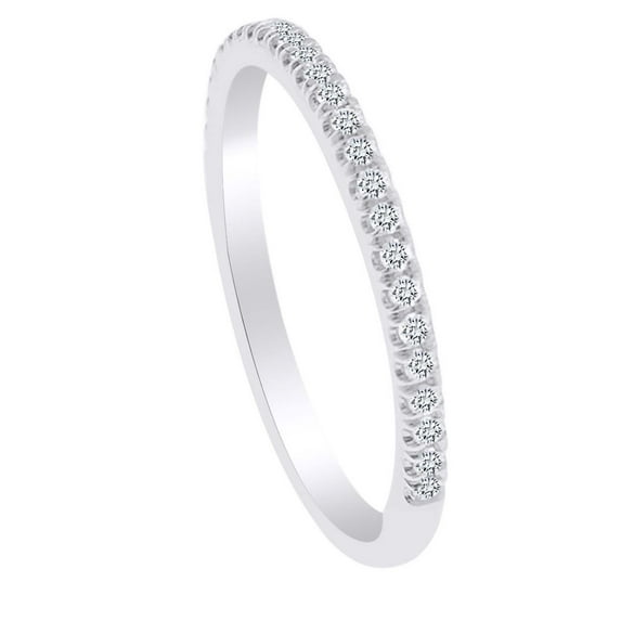 AFFY 0.18 Carat Round Shape White Natural Diamond Half Eternity Wedding Band Ring 18K Solid White Gold Ring Size-9