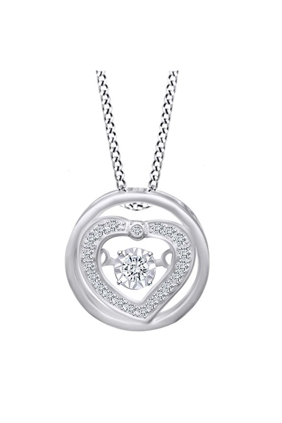 0.18 Carat (cttw) Round White Natural Diamond Heart In Circle Pendant Necklace 14k Solid White Gold