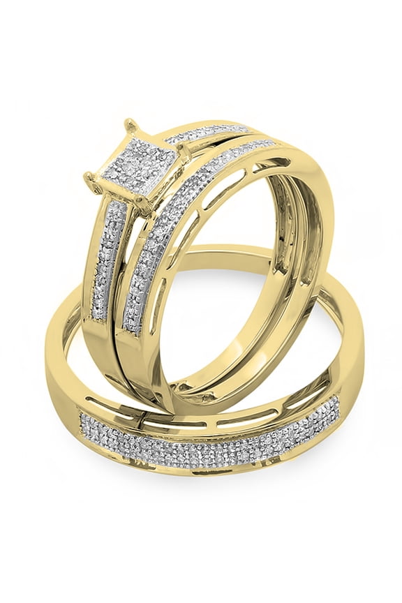 0.18 Carat (ctw) 10K Gold Round Diamond Ladies & Mens Engagement Ring Trio Set Band