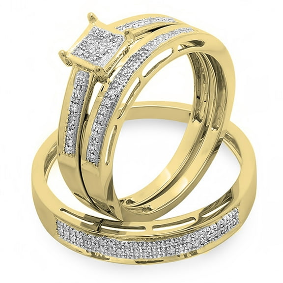 0.18 Carat (ctw) 10K Gold Round Diamond Ladies & Mens Engagement Ring Trio Set Band