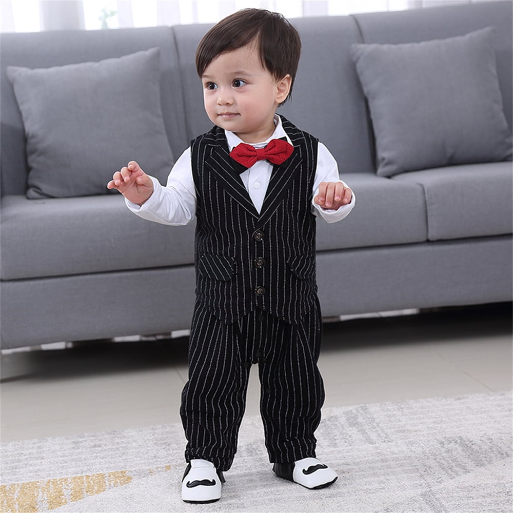 0-18 M Baby Boy Dress Clothes Infant Boys Wedding Outfit Sets Dress Up Baby  Boys Gentleman Clothes,2pcs One-piece Romper & Vest,Black,6-9 Months -  Walmart.com