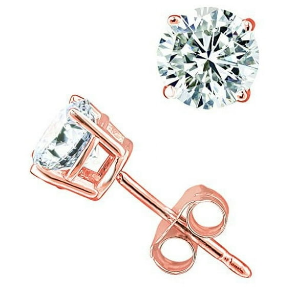 (0.18 carat) 14K Rose Gold Round Diamond Stud Earrings in I2 Clarity