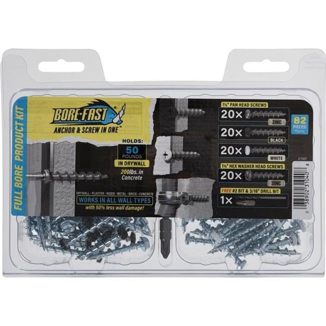 0.18 x 1.5 in. Steel Pan Head Screw & Anchor - 82 Piece - Pack of 3