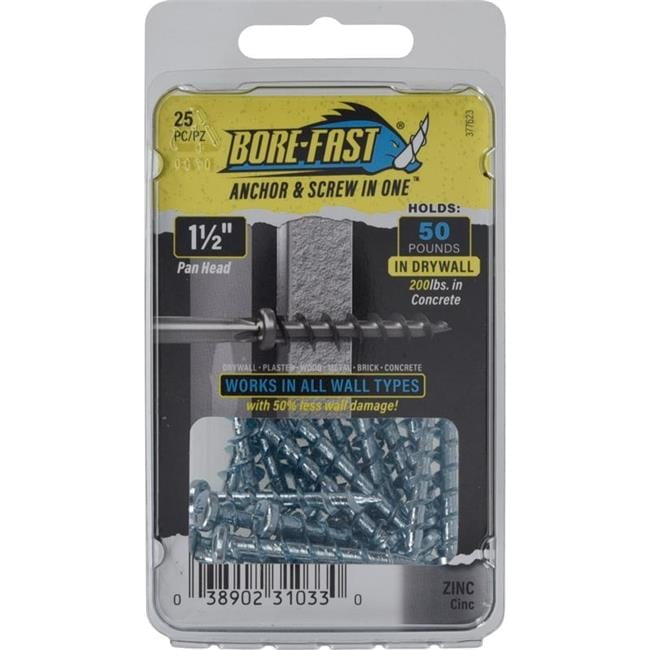 0.18 x 1.5 in. Steel Pan Head Screw & Anchor, Silver - 25 Piece - Pack of 5