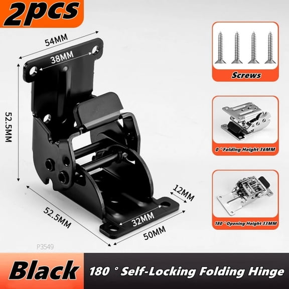 0-180 Degree Self-Locking Foldable Hinge with Mounting Screws Bed/Table Folding Extension Brackets Furniture Leg Hinge Hardware