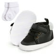 thumbnail image 1 of 0-18M Baby Boys Girls PU Leather Ankle High Sneakers with Socks Newborn Soft Sole Prewalker Shoes, 1 of 5