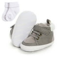 thumbnail image 1 of 0-18M Baby Boys Girls PU Leather Ankle High Sneakers with Socks Newborn Soft Sole Prewalker Shoes, 1 of 5