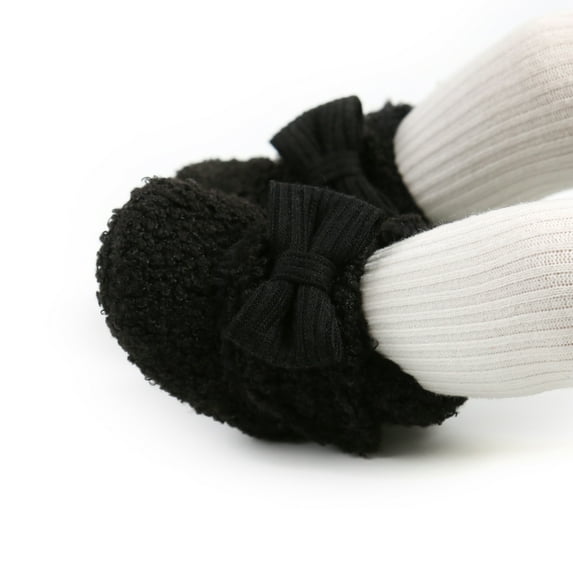 0-18M Baby Girl Winter Warm Boots Newborn Soft Bow Crib Shoes Baby Dress Shoes Prewalkers