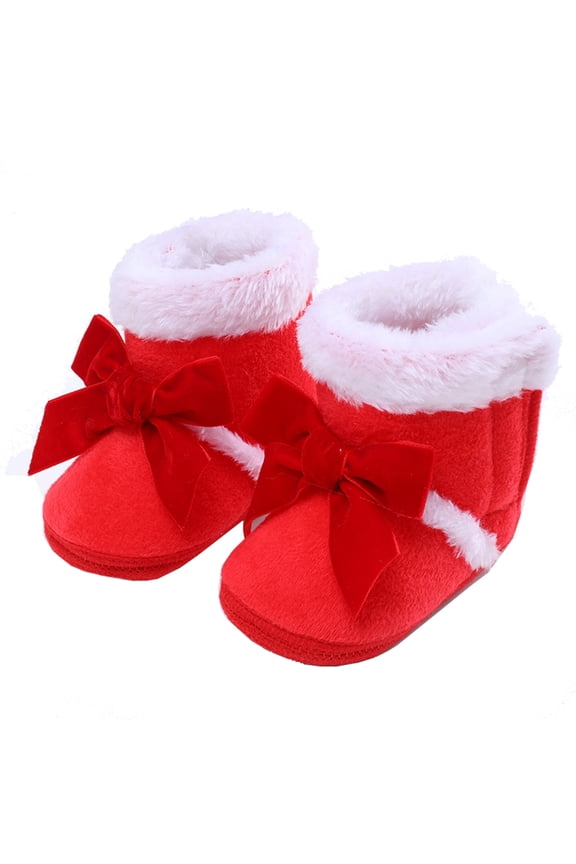 0-18M Baby Girls Bow Snow Boots Non Slip Soft Sole Toddler First Walker Winter Warm Crib Shoes