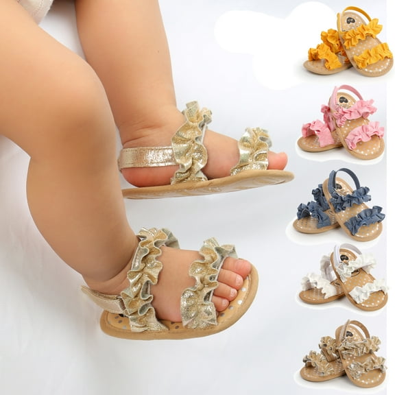 0-18M Baby Girls Flower Pleated Outdoor Sandals Summer Princess Shoes0-18M
