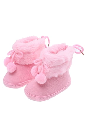 0-18M Baby Girls Pom-Poms Snow Boots Non Slip Soft Sole Toddler First Walker Winter Warm Crib Shoes