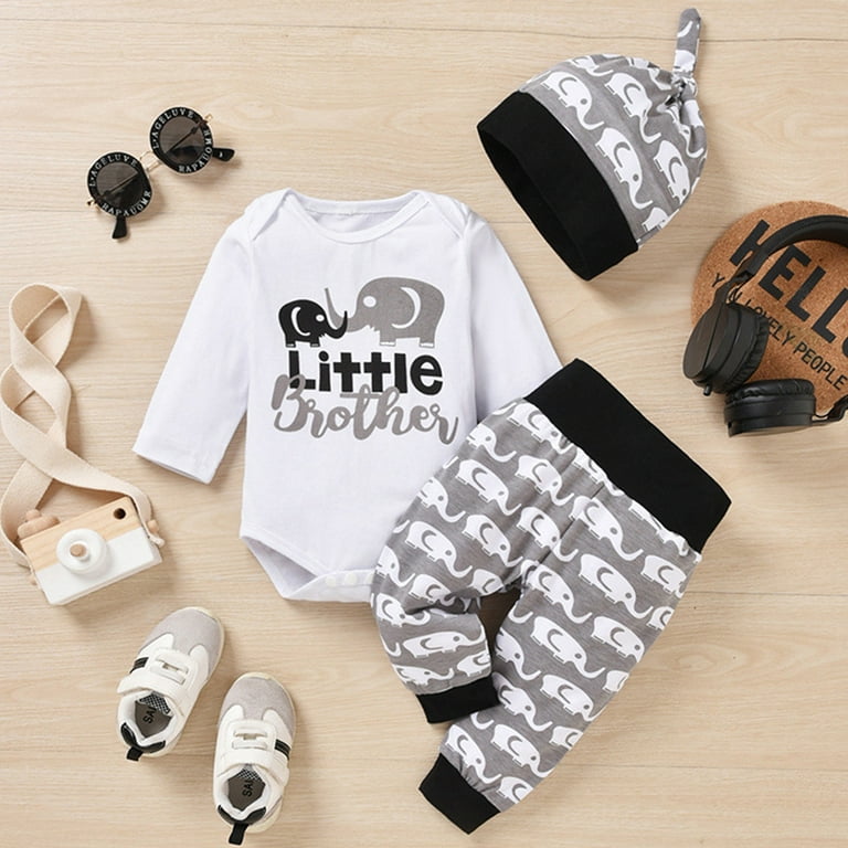 0-18M Infant Baby Boys Outfits Little Brother Elephant Bodysuit