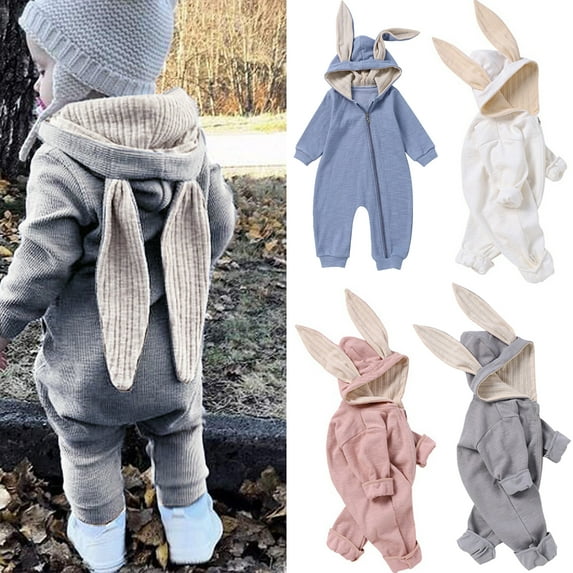 0-18M Newborn Unisex Baby Boy Girl Rabbit Romper Cotton Cute Bunny Long Sleeves Zipper Hoodie Infant Bodysuits Jumpsuit Outfit