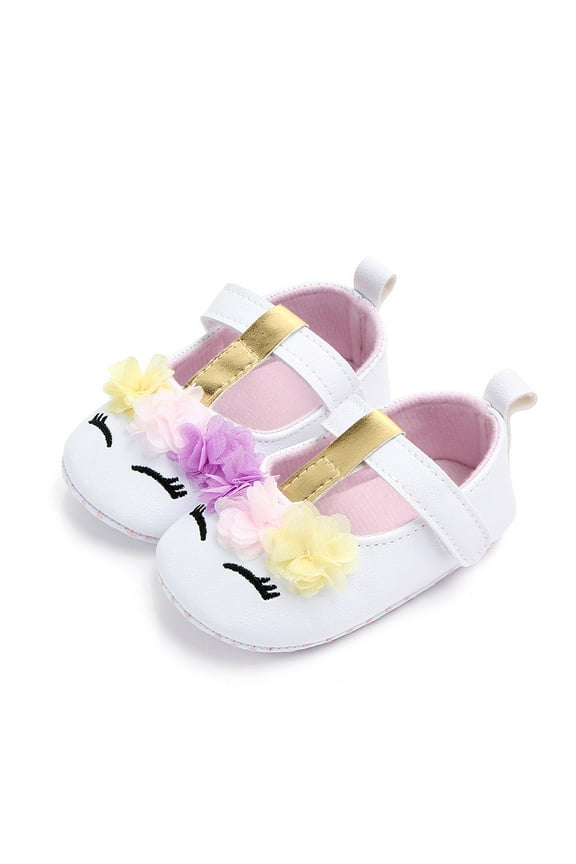 0-18M Toddler Baby Girls Flower Unicorn Shoes PU Leather Soft Sole Crib Shoes