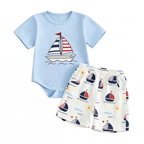 YIBOSEAN Toddler Boys Clothes Baby Boy Outfit Sets Kids Solid Sleeve Tee & Carton Prints Shorts Set,Multicolors,2-Piece,0-18M