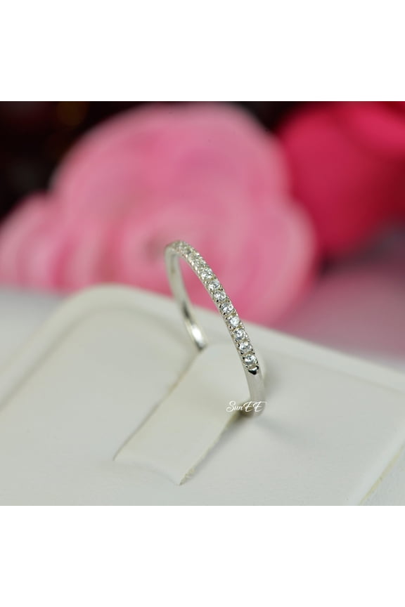 0.18ct Half Eternity Wedding Band Stack Promise Ring Diamond Simulated 925 Sterling Silver Anniversary Ring SKU:00200