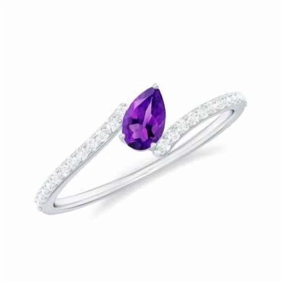 0.18ct Pear Bypass Amethyst Stackable with CZ Accents 925 Sterling Silver Promise Ring for Women | Wedding, Engagement Bridal Rings | Mothers Day Gift_11