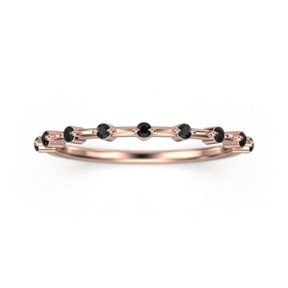 0.18ct Petite Black Diamond Moissanite Distance 10K Rose GoldWedding Band