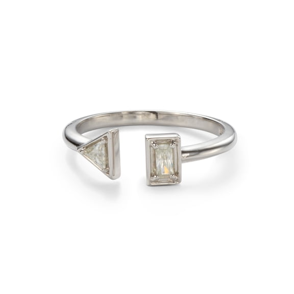 0.19 CTW DEW Triangle Moissanite Bypass Ring in Sterling Silver