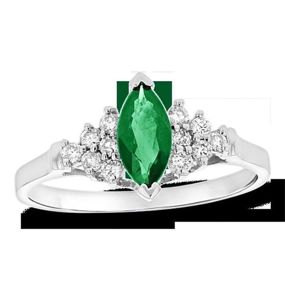 0.19 CTW Diamond & Marquis Emerald Ring, 14K White Gold - Size 9