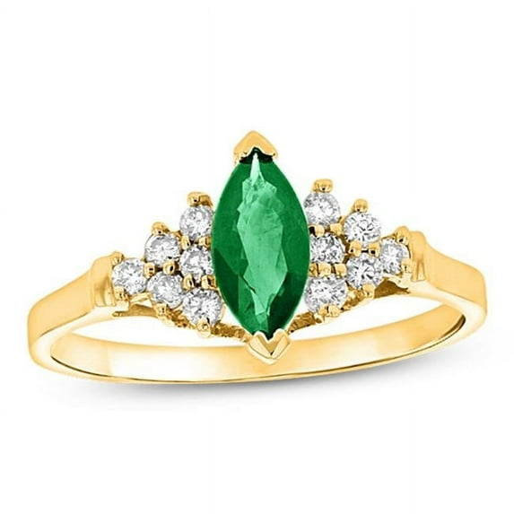 0.19 CTW Diamond & Marquis Emerald Ring, 14K Yellow Gold - Size 6.5