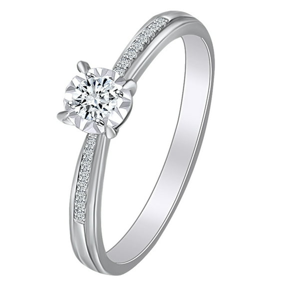 AFFY 0.19 Carat (cttw) Round White Natural Diamond Solitaire With Accent 14k Solid White Gold Ring Ring Size 5