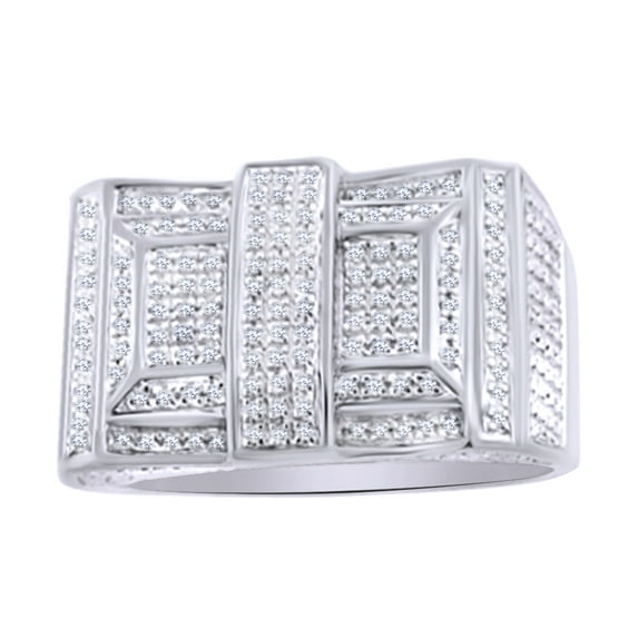 AFFY 0.19 Ct Round White Natural Diamond Men's Engagement Ring in 14k White Gold Over Sterling Silver Ring Size - 14